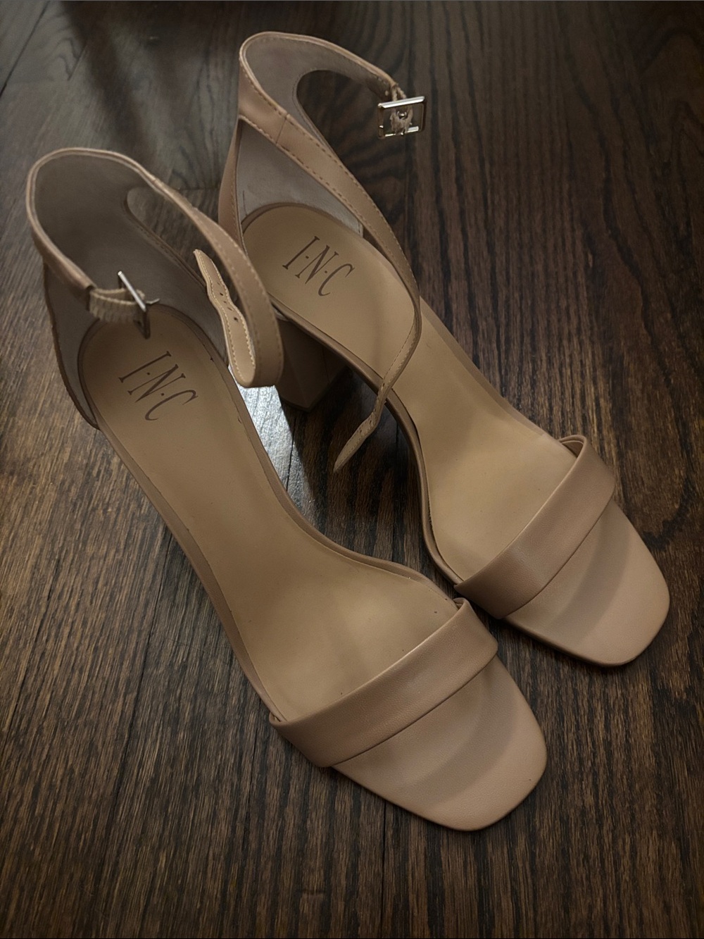 INC International Concepts Tan Nude Ankle-Strap Block Heels